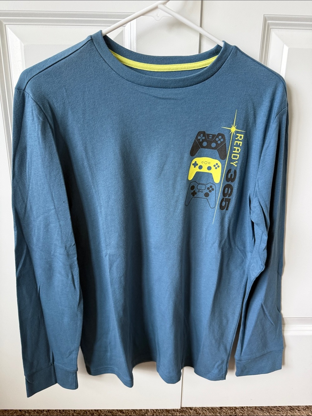 Gamers Blue Long-Sleeve Tee with Yellow Accent Graphics